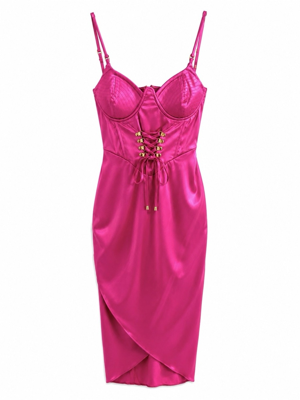 Fuchsia Lace-Up Satin Underwire Dress
